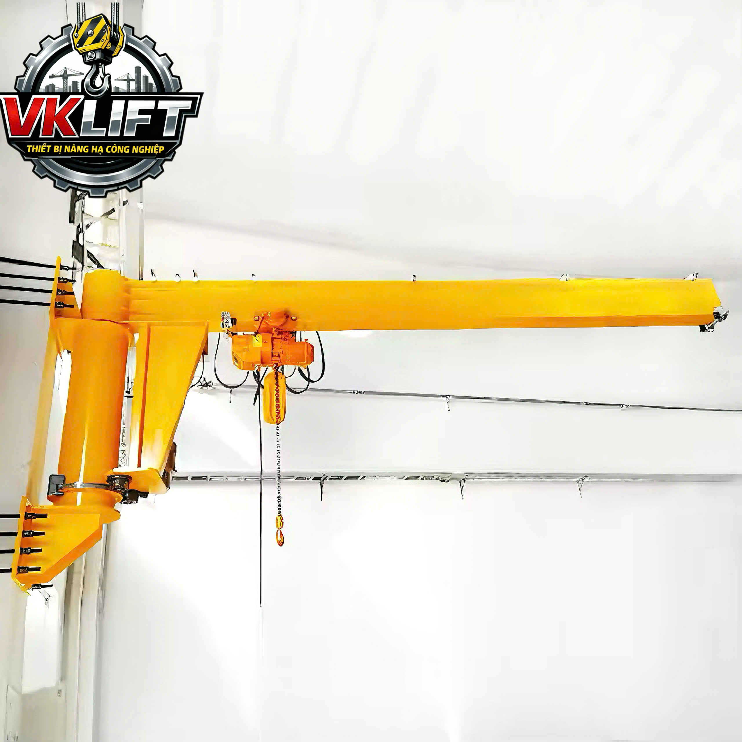 Cầu trục quay áp tường là thiết bị nâng hạ có kết cấu gắn trực tiếp vào cột hoặc tường nhà xưởng, cho phép cần trục quay theo một góc nhất định (thường 180°–270°) để phục vụ nâng hạ vật nặng trong phạm vi làm việc giới hạn. Giới thiệu thiết bị Cầu trục quay áp tường - VKLIFT cung cấp và lắp đặt